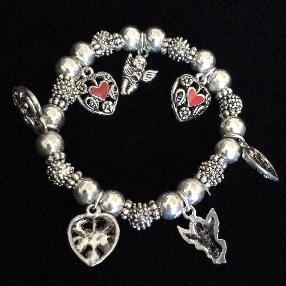 Hearts and Angels Silver Tone and Red Charm Bracelet - Picture 8 of 12
